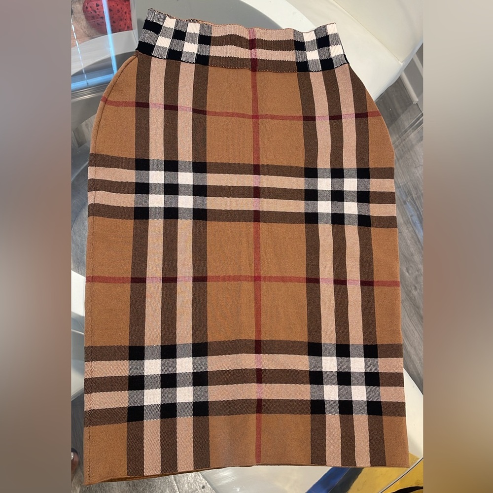 Burberry Check Cotton Silk Blend Jacquard Skirt